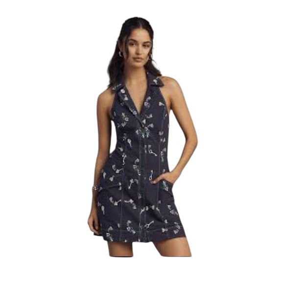Anthropologie Maeve The Amelia Mini Dress Medium NWT Navy Key Print - Picture 2 of 10
